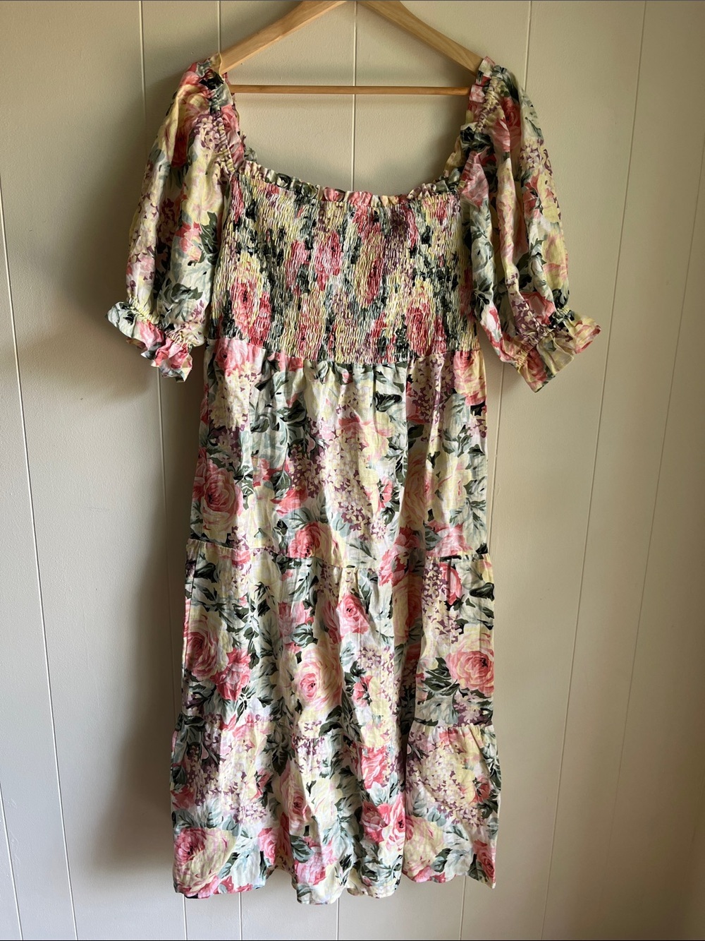 NWT Faithfull the Brand De Christin Venissa Pink Floral Smocked Maxi Dress Sz 10 - Picture 11 of 12